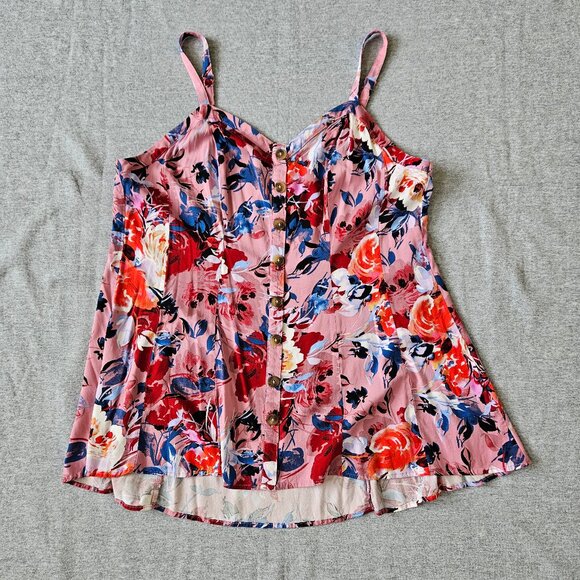 torrid Tops - TORRID 1X Pink Floral Challis Rayon Fit & Flare Sweetheart Adjustable Straps